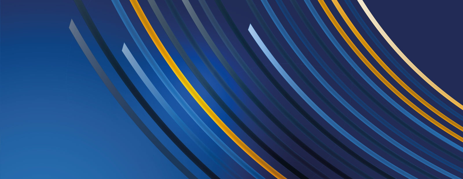 Abstraktes Bild mit dynamischen, geschwungenen Linien in Blau- und Gelbtönen auf einem dunkelblauen Hintergrund, das Modernität und technologische Innovation symbolisiert.