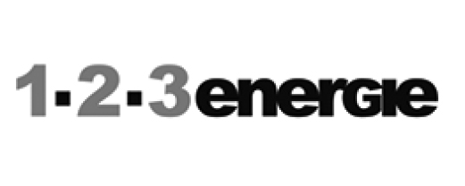 Logo von 1-2-3 energie in schwarz auf weißem Hintergrund, einfaches Design.
