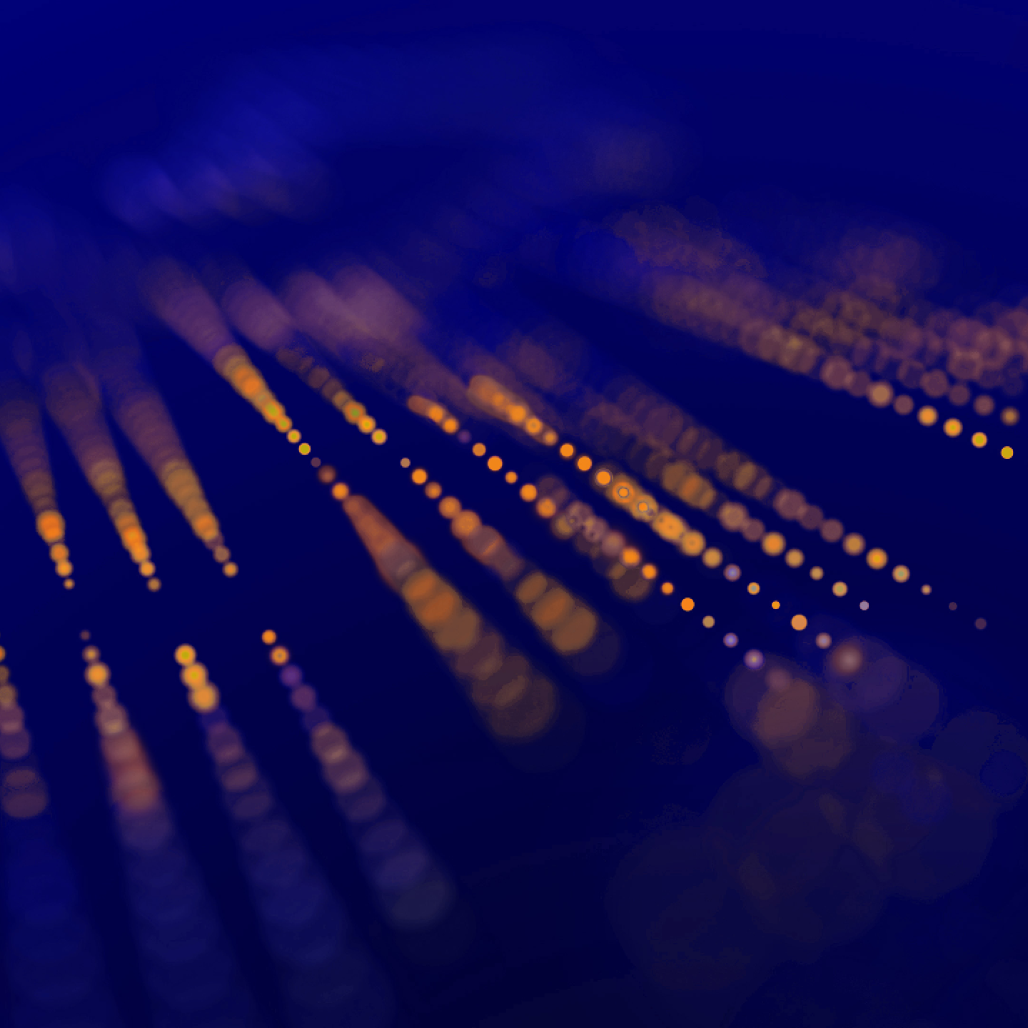 Abstrakte Darstellung von Lichtpunkten und Linien in Blautönen, symbolisch für digitale Technologien und Datenfluss in der IT-Branche.