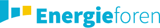 Logo von Energieforen, bestehend aus einem blauen Schriftzug und einem gelben grafischen Element rechts daneben.