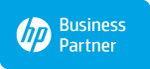 Logo, das HP Business Partner kennzeichnet, in Blau und Weiß.