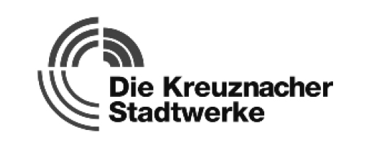 Logo der Kreuznacher Stadtwerke, bestehend aus einem stilisierten, kreisförmigen Symbol in Schwarz-Weiß.