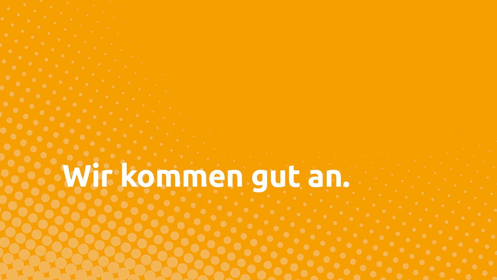 Grafische Darstellung mit orangefarbenem Hintergrund und weißen Punkten, in der Mitte der Text