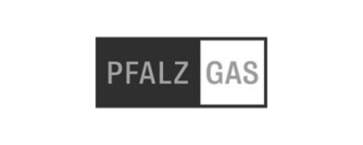 Logo von Pfalz Gas, bestehend aus einem dunkelgrauen Rechteck mit dem Schriftzug 