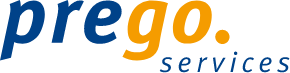 Logo von Prego Services mit blauer und orangefarbener Schrift auf weißem Hintergrund.