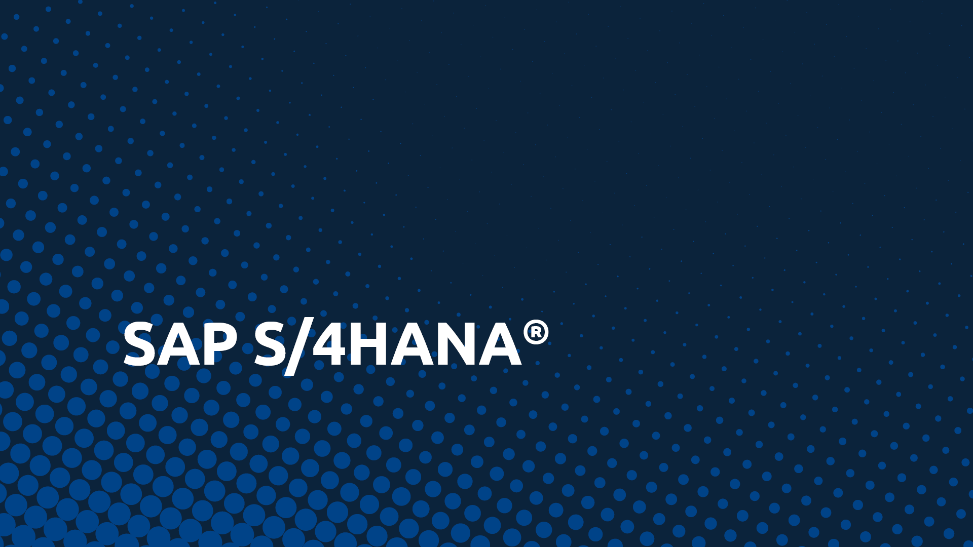 Grafische Darstellung mit dunkelblauem Hintergrund und blauen Punkten, die das Logo von SAP S/4HANA® in Weiß zeigen.