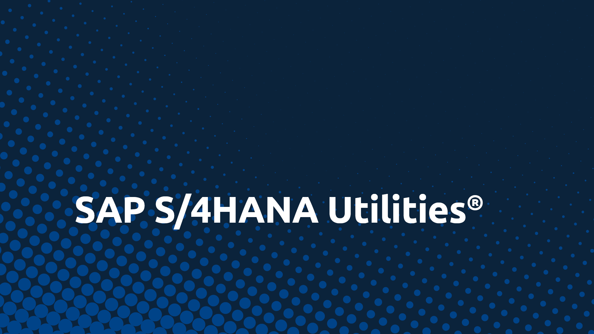 Logo von SAP S/4HANA Utilities auf dunkelblauem Hintergrund mit blauen Punkten.
