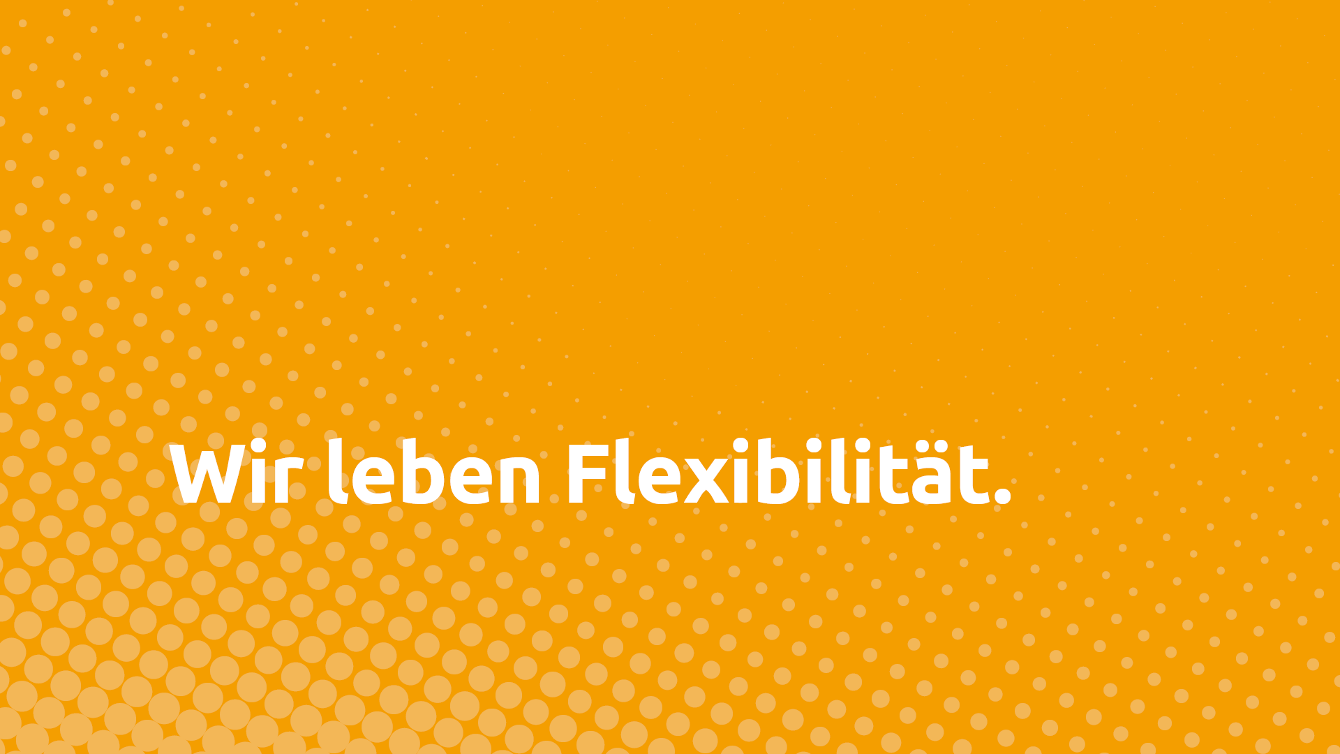 Grafische Darstellung mit orangefarbenem Hintergrund und weißen Punkten verschiedener Größe. In der Mitte steht der Text