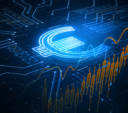 Grafische Darstellung von digitalem Forderungsmanagement mit Diagrammen und Symbolen.