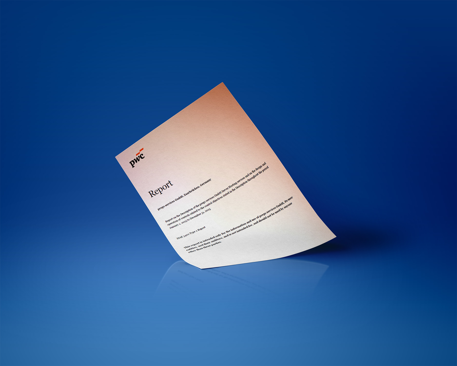 PwC Zertifikat ISAE 3402 Zertifikat von PwC mit dem Titel