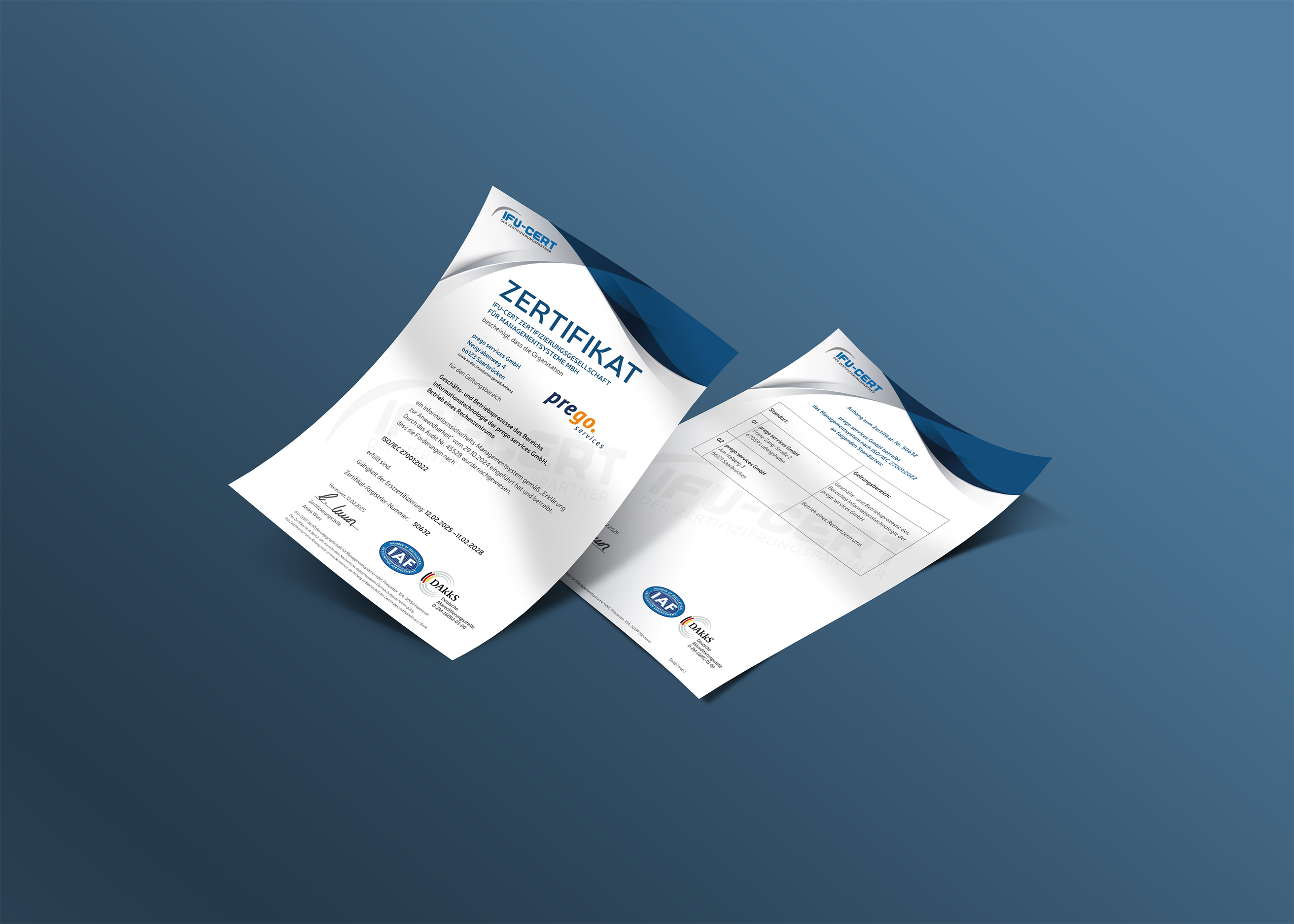 Zertifikat für IT-Exzellenz von Prego Services Zertifikat von Prego Services, ISO IEC 21001:2022