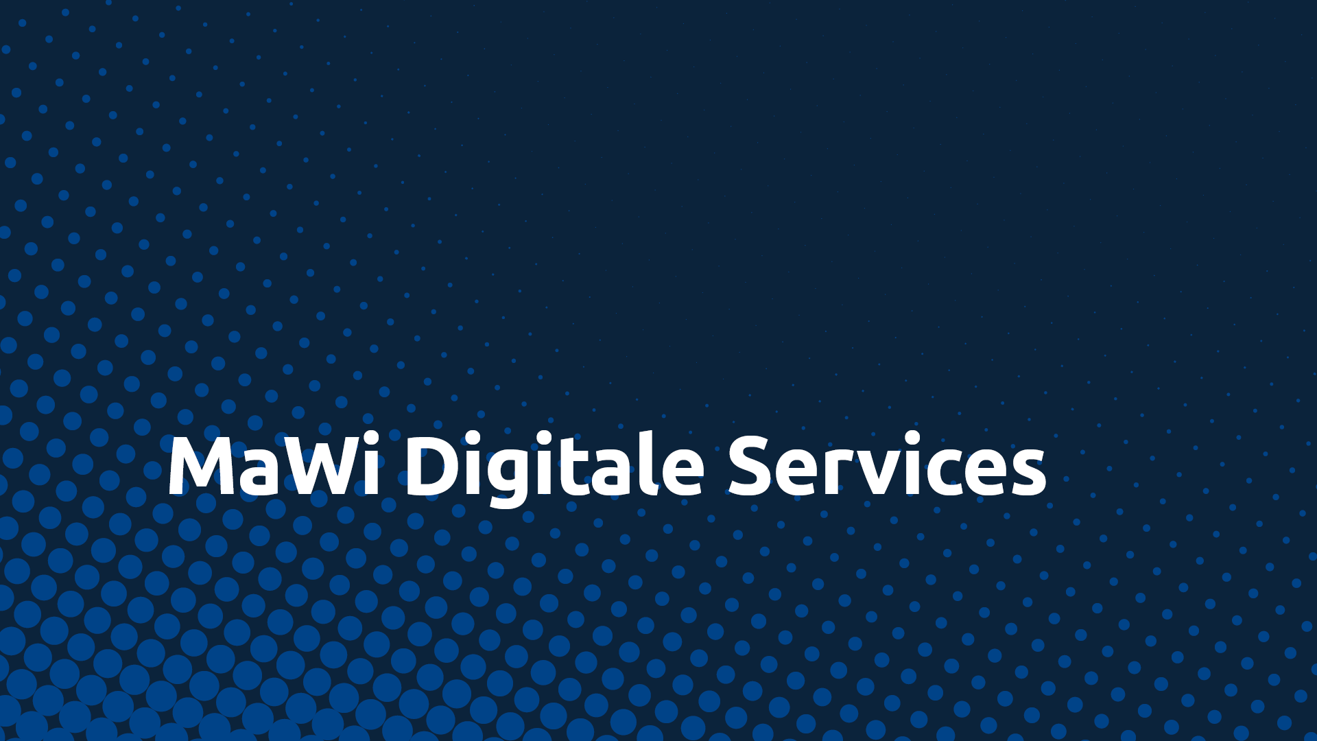 Logo von MaWi Digitale Services auf blauer Hintergrund mit Punktmuster.