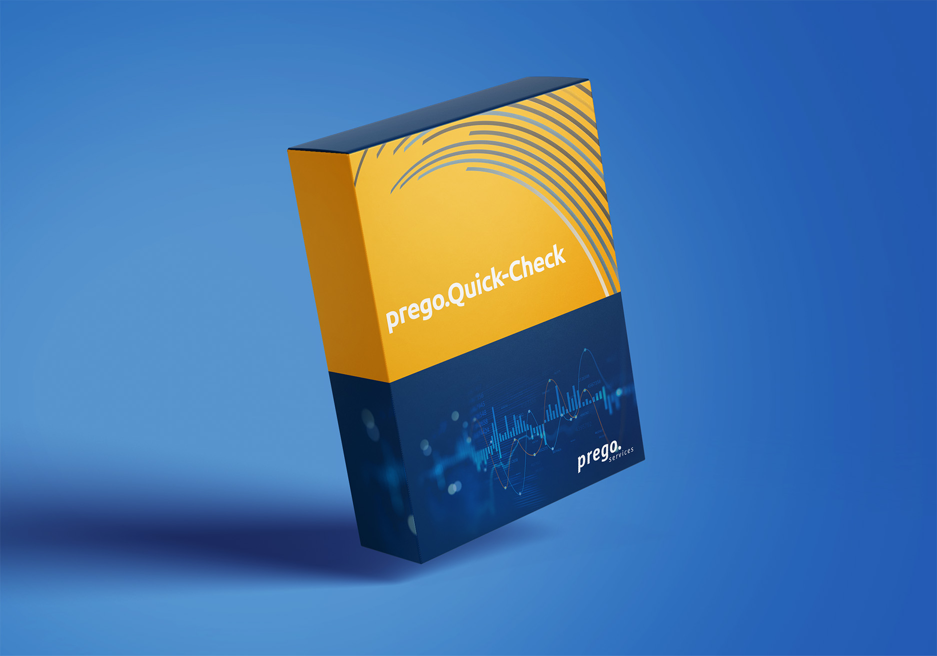 Produktverpackung des Prego Quick Check auf blauem Hintergrund.
